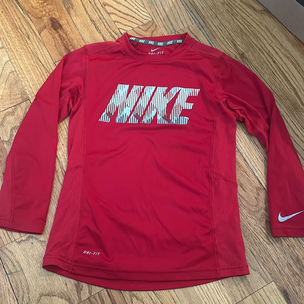 Nike Red Compression Shirt with Ventilation Detaling and Dri Fit Fabric - Size S